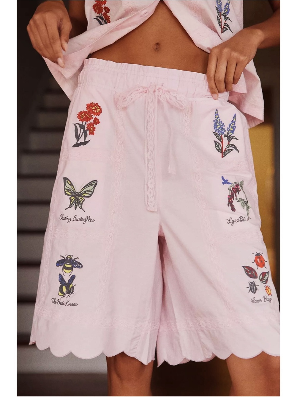 Anthropologie / LyreBird Flora and Fauna Embroidered Bermuda Shorts